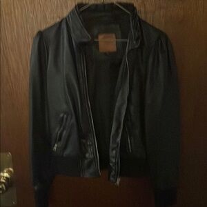 Black faux Leather Bomber Jacket